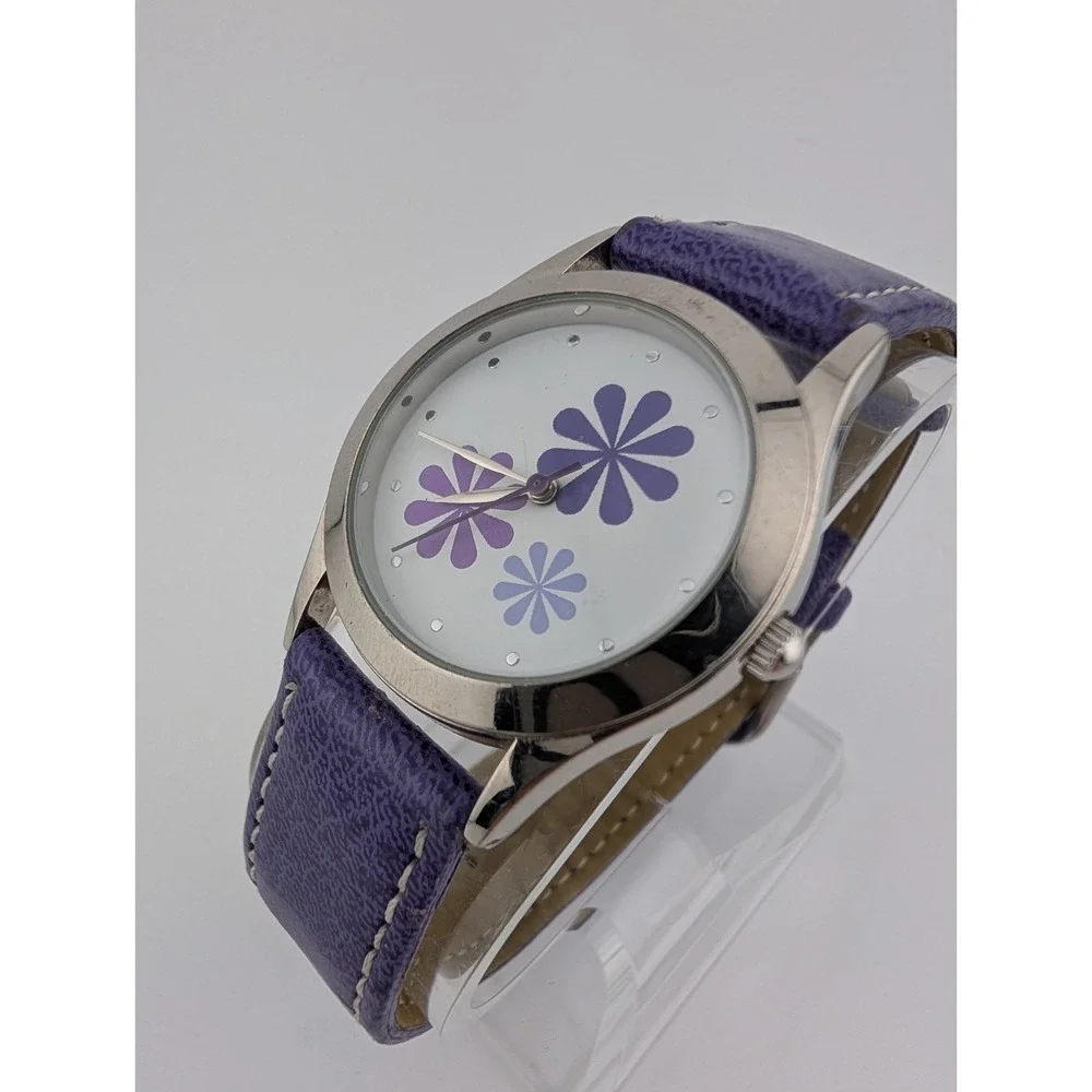 Avon Spring Fling Watch Women 32mm Silver Case Purple‎ Band- New Battery